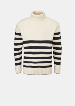 Knitwear & Tops*Gloverall Breton Submariner Jumper Ecru with Navy Stripes