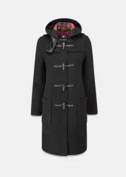 Duffle Coats*Gloverall Long Slim Fit Duffle Coat Black Royal Stewart