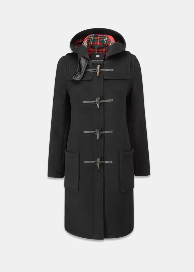 Duffle Coats*Gloverall Long Slim Fit Duffle Coat Black Royal Stewart