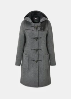 Duffle Coats*Gloverall Long Slim Fit Duffle Coat Grey Black Watch