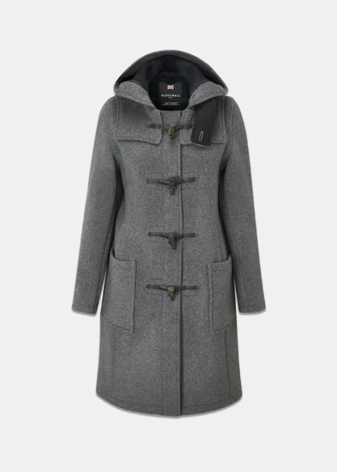 Duffle Coats*Gloverall Long Slim Fit Duffle Coat Grey Black Watch