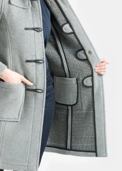 Duffle Coats*Gloverall Long Slim Fit Duffle Coat Silver Prince of Wales