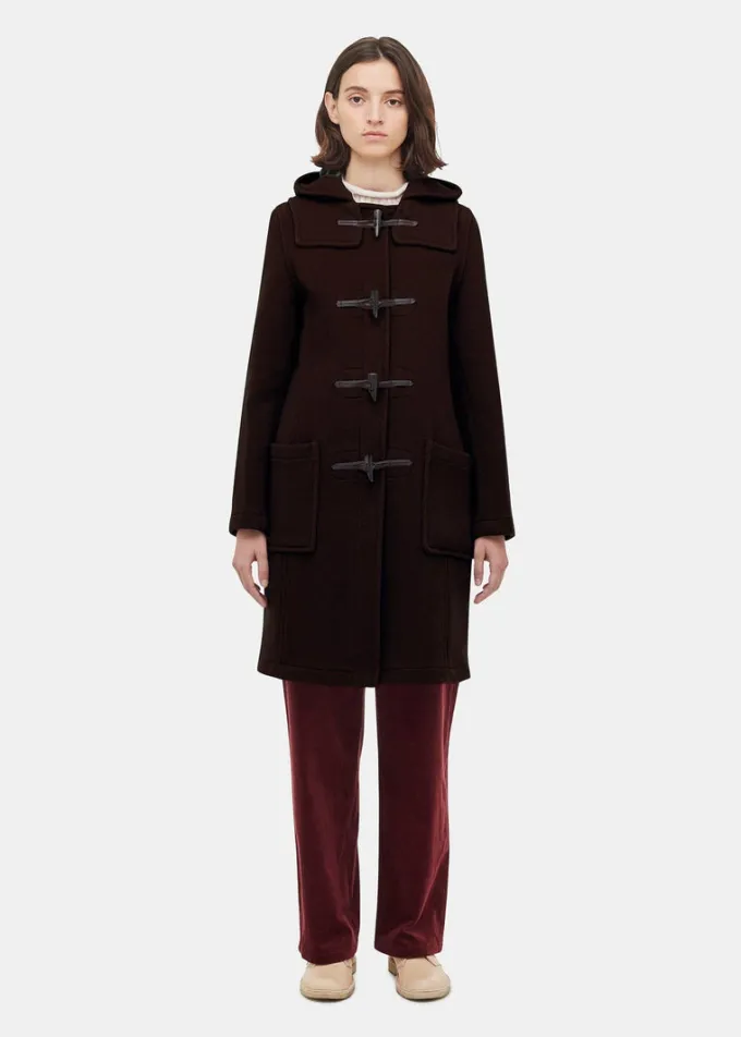 Duffle Coats*Gloverall Long Slim Fit Duffle Coat Brown Tartan