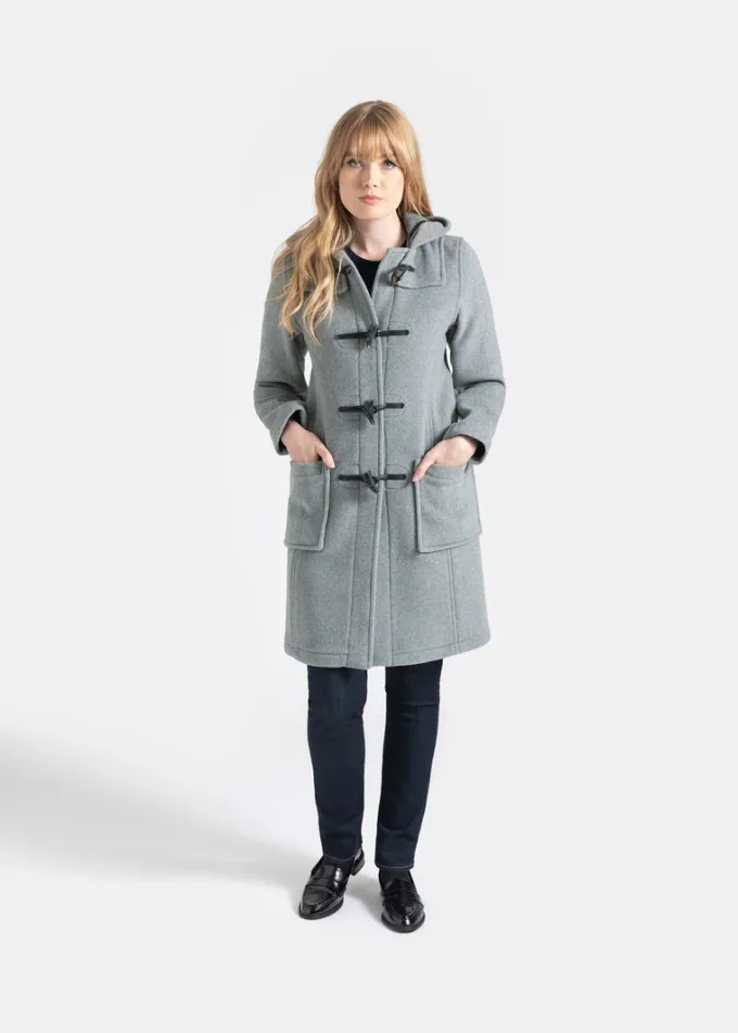 Duffle Coats*Gloverall Long Slim Fit Duffle Coat Silver Prince of Wales