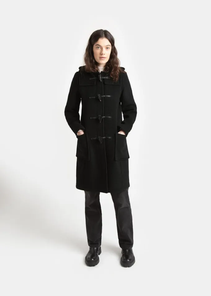 Duffle Coats*Gloverall Long Slim Fit Duffle Coat Black Royal Stewart