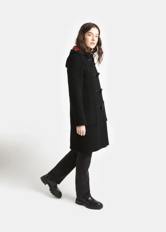 Duffle Coats*Gloverall Long Slim Fit Duffle Coat Black Royal Stewart