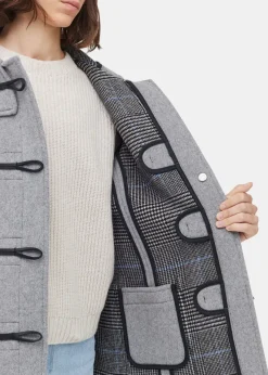 Duffle Coats*Gloverall Short Slim Fit Duffle Coat Silver Prince of Wales