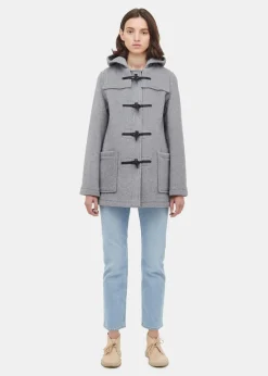 Duffle Coats*Gloverall Short Slim Fit Duffle Coat Silver Prince of Wales
