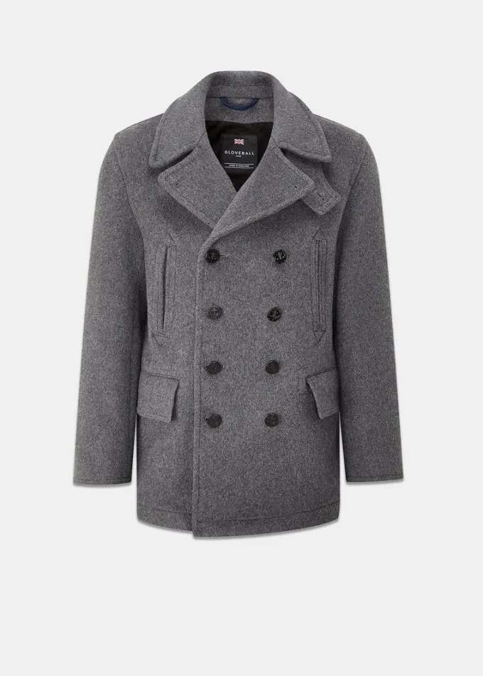 Peacoats*Gloverall Tartan Churchill Peacoat Grey Black Watch