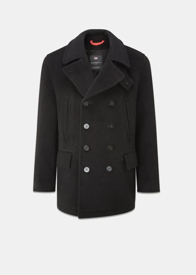 Peacoats*Gloverall Tartan Churchill Peacoat Black Stewart