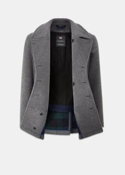 Peacoats*Gloverall Tartan Churchill Peacoat Grey Black Watch