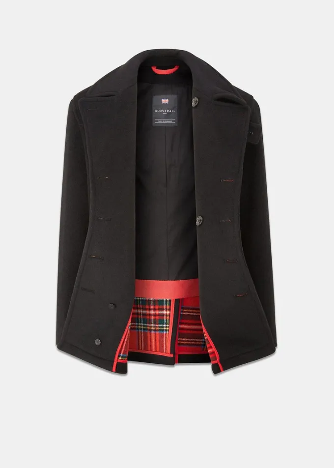 Peacoats*Gloverall Tartan Churchill Peacoat Black Stewart