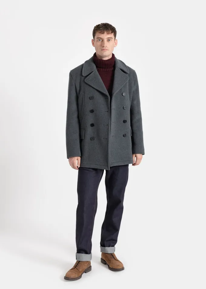 Peacoats*Gloverall Tartan Churchill Peacoat Grey Black Watch