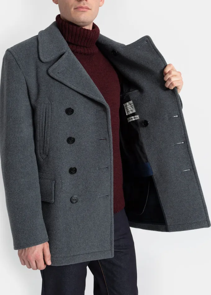 Peacoats*Gloverall Tartan Churchill Peacoat Grey Black Watch