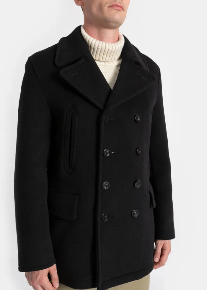 Peacoats*Gloverall Tartan Churchill Peacoat Black Stewart