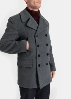 Peacoats*Gloverall Tartan Churchill Peacoat Grey Black Watch