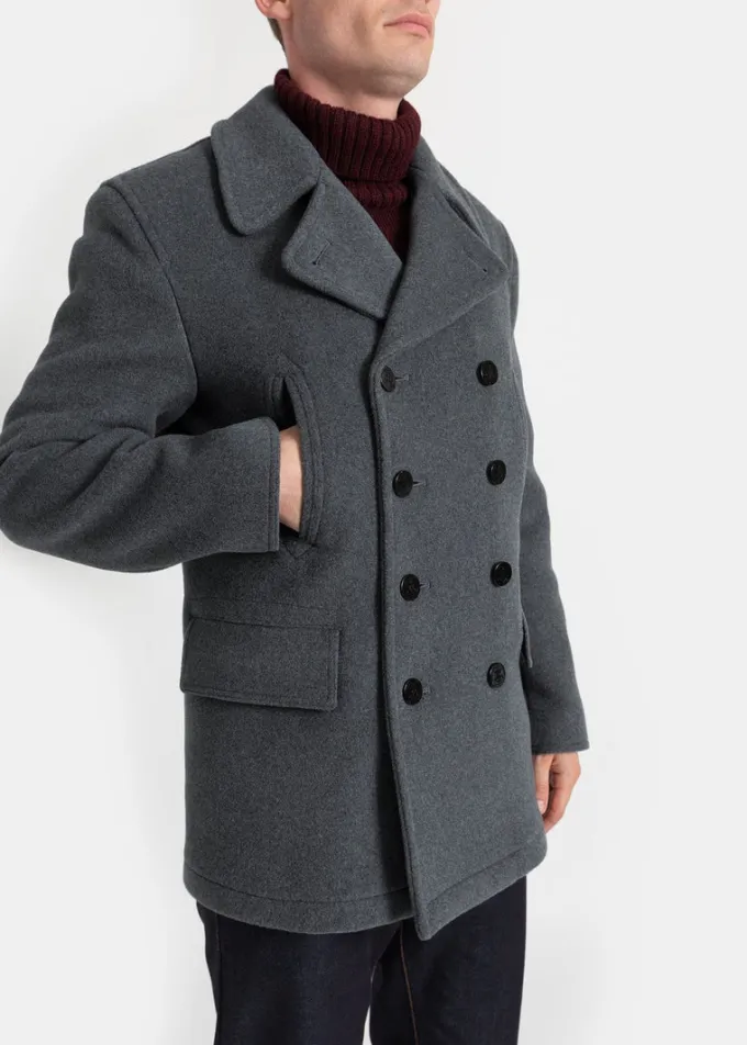 Peacoats*Gloverall Tartan Churchill Peacoat Grey Black Watch