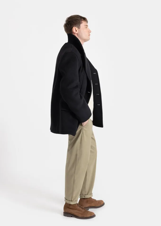 Peacoats*Gloverall Tartan Churchill Peacoat Black Stewart